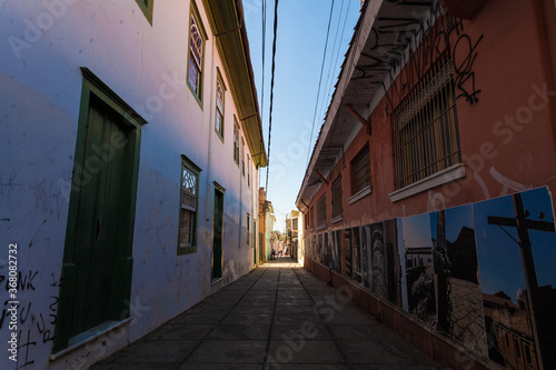 
historic center with old door and window and old colors historic square wide angle view south america brazil