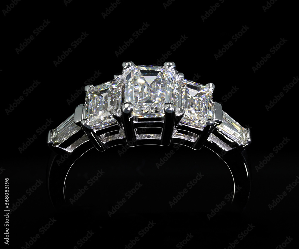 Emerald Cut Diamond Ring White Gold Black Background Emerald Cut Diamond Ring White Gold Black Background