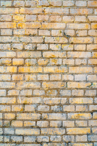 The background of the old yellow brick wall for design interior and  various scenes or as a background for video interviews.
