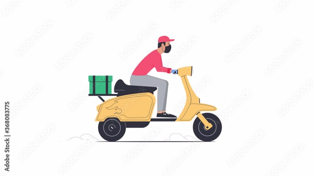 Delivery Service - Courier in a medical mask and gloves on a scooter - Safe delivery - Fast Delivery - Looped 4k animation Delivery Service - Courier in a medical mask and gloves on a scooter - Safe delivery - Fast Delivery - Looped 4k animation