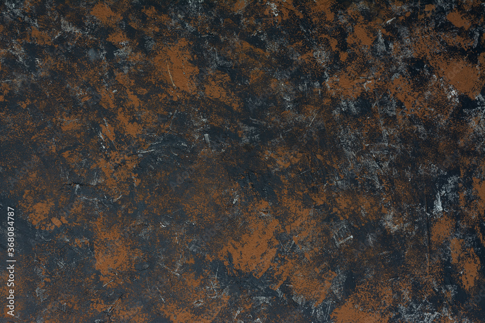The concrete background looks like an old rusty baking sheet. Concrete wall background is black and brown. Background with black and brown spots The concrete background looks like an old rusty baking sheet. Concrete wall background is black and brown. Background with black and brown spots