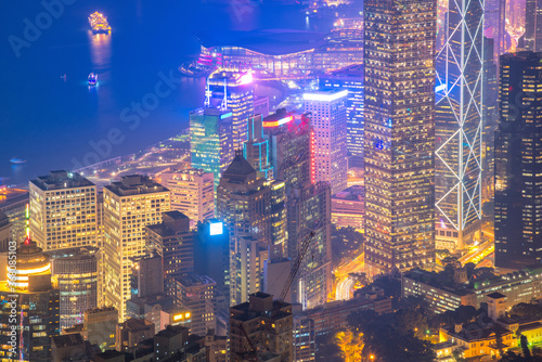 Hong kong downtown the famous cityscape view of Hong Kong skyline during twilight time view from the Victoria peak in Hong Kong.