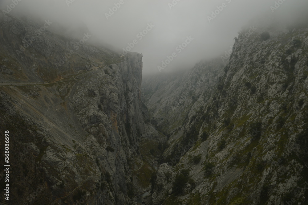 The dramatic landscape of the Picos de Europa mountains in Cantabria and Castile and León in Spain
