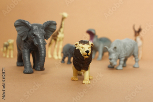 Photography plastic toy figures of animals