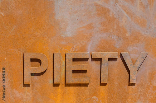 Fotografie Steel Piety Street sign in Crescent Park, New Orleans, Louisiana, USA