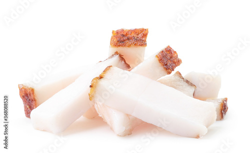 Heap of pieces of lard on a white background. Isolated