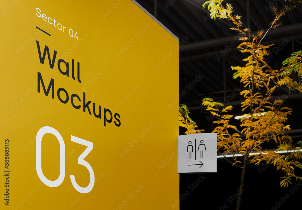 Wall with Direction Sign Mockup Stock Template | Adobe Stock
