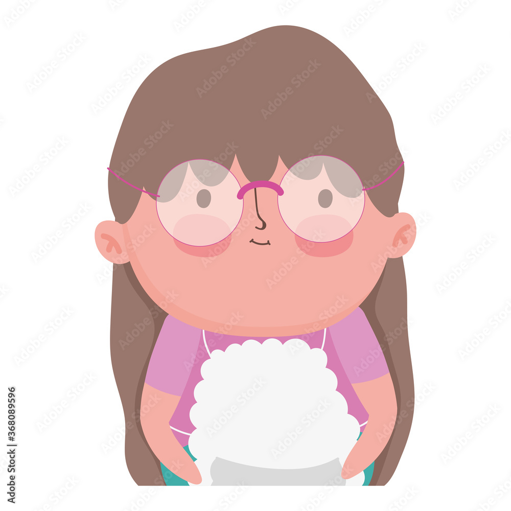 grandparents day, cute old woman granny cartoon character portrait isolated icon design white background