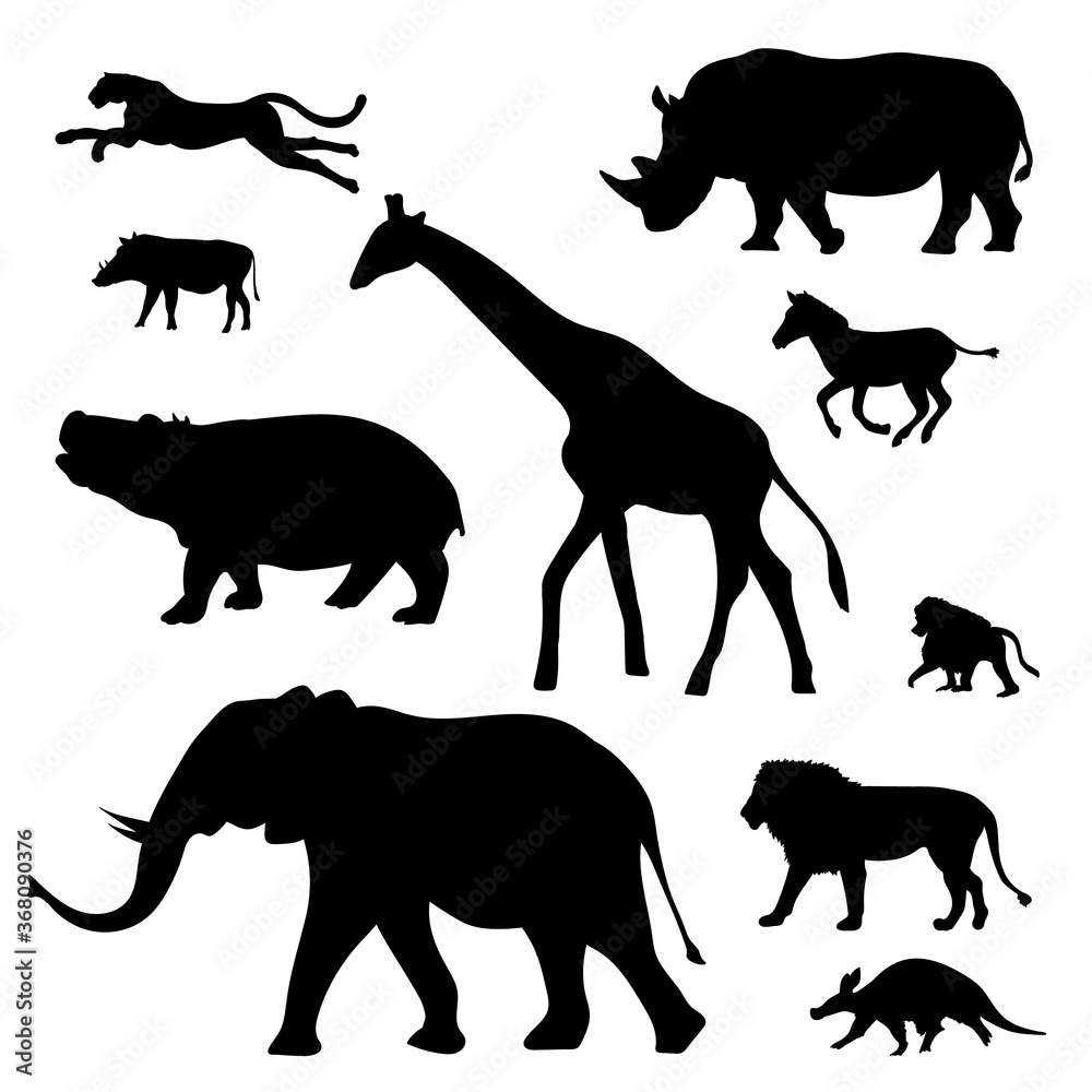 Fotografia African animals silhouettes set