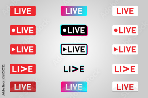 Set of live streaming icons. Symbols and buttons of live streaming, online stream. Live stream social media icons set. Vector illustration