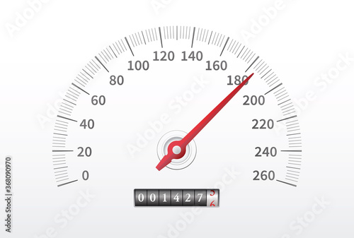 Car speedometer. Realistic speedometer with speed level scale isolated on white background.