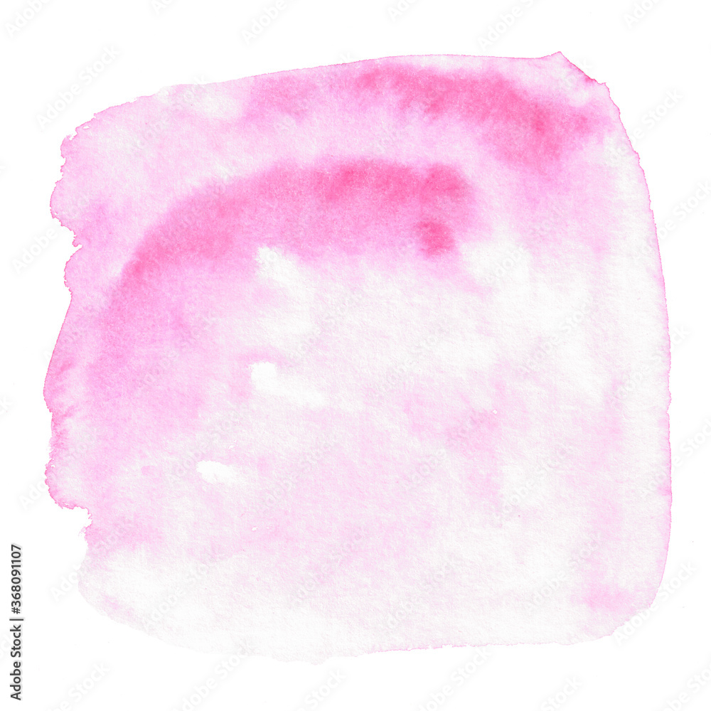 Abstract pink watercolor on white background. The color splashing on the paper. Hand drawn.