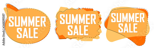 Summer Sale, set bubble banners design template, discount tags, app icons, vector illustration