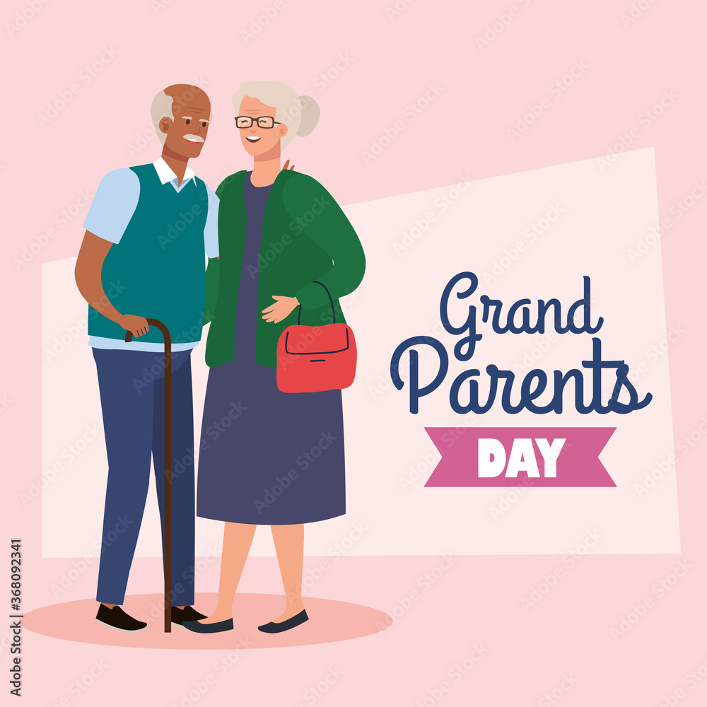 happy grand parents day with cute older couple vector illustration design