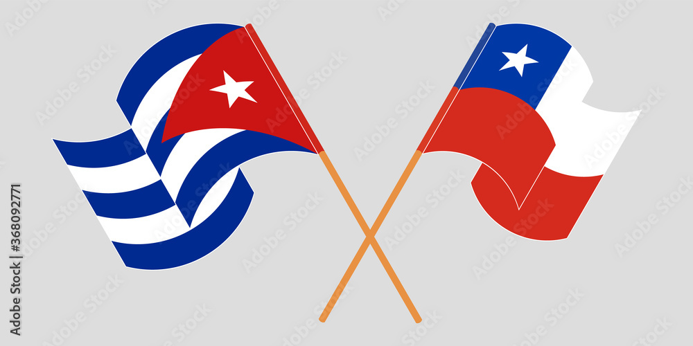 Crossed and waving flags of Cuba and Chile Crossed and waving flags of Cuba and Chile