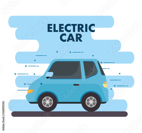 environmentally friendly concept, electric car of blue color vector illustration design