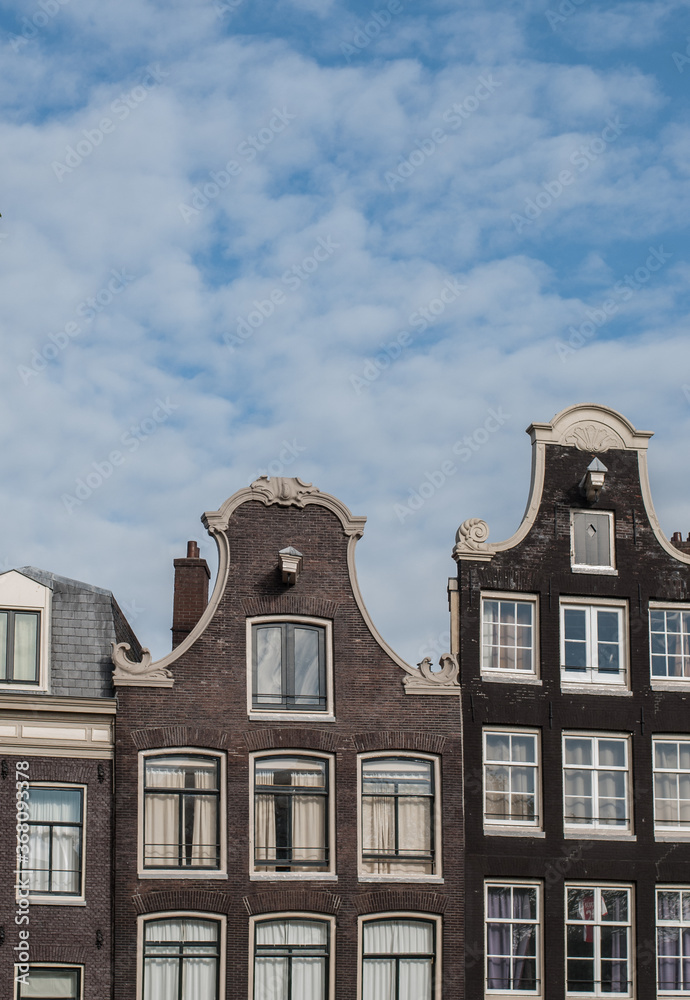 Traditional facades of old buildings in Amsterdam, Netherlands