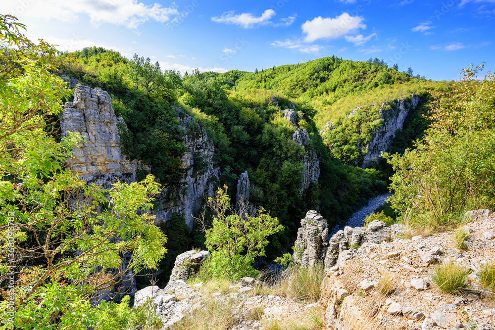 The nature of the Zagori region of Greece, mountains, hills, gorges and geological formations called 