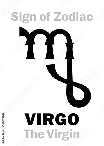 Astrology Alphabet: Sign of Zodiac VIRGO (The Maiden / The Virgin). Astrological character, hieroglyphic sign, mystic kabbalistic symbol.