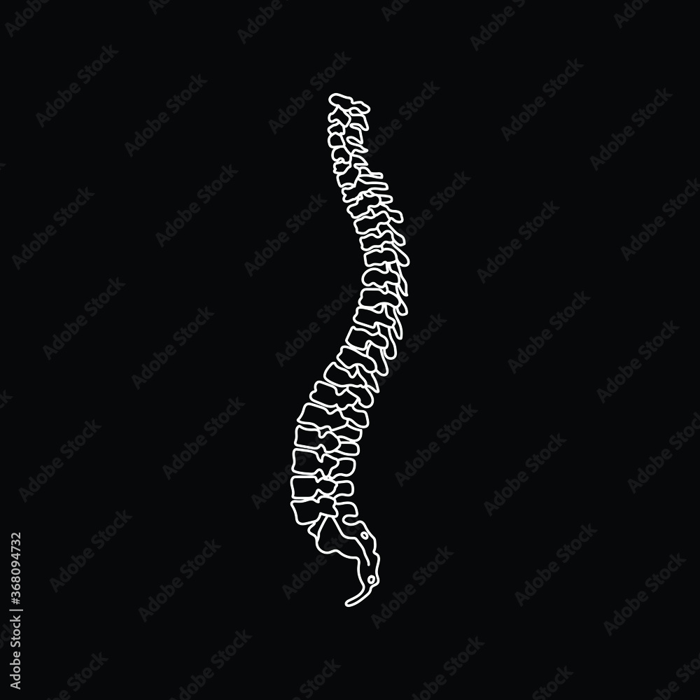 Vector human spine isolated silhouette illustration. Spine pain medical center, clinic, institute, rehabilitation, diagnostic, surgery logo element. Spinal icon symbol design. Concept of scoliosis Vector human spine isolated silhouette illustration. Spine pain medical center, clinic, institute, rehabilitation, diagnostic, surgery logo element. Spinal icon symbol design. Concept of scoliosis