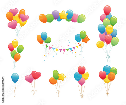 Cartoon birthday balloons. Party decorations for birthday  anniversary  celebration  event design wedding. Vector flat design