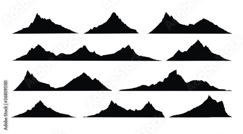 Mountains landscape silhouette. Abstract high mountain hike landscape. Vector set.