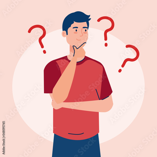 thoughtful man, young man thinking or solving problem vector illustration design