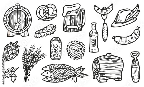 Set of beer emblem. Hop, barley, can and bottle