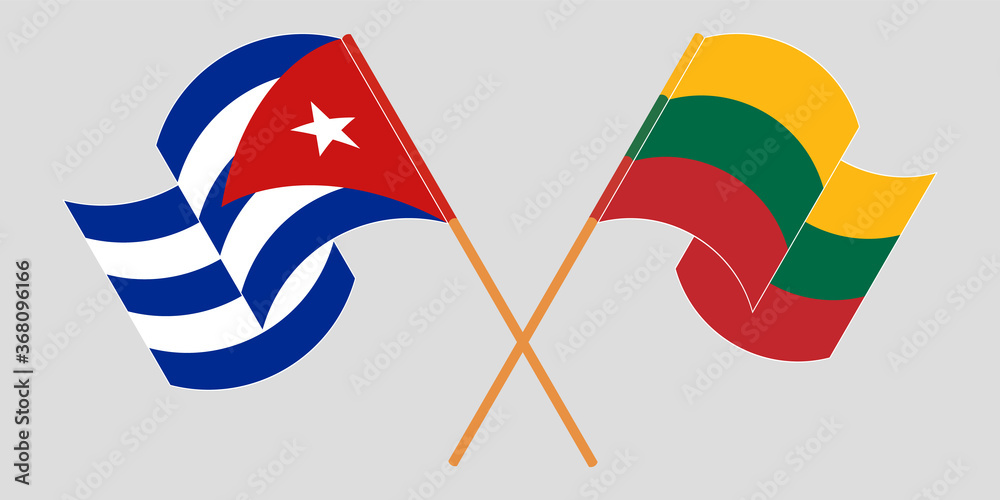 Crossed and waving flags of Cuba and Lithuania Crossed and waving flags of Cuba and Lithuania