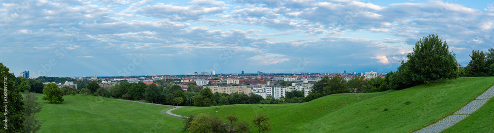 Panoramic view of Munich east from Olympic Park during s summer day.