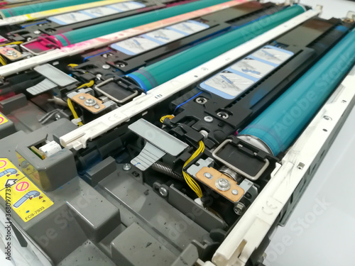 drum units in the color printer, removed from the printer and ready for repair
