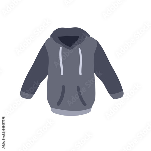 Hoodie with hood. Blue Warm clothing. Sweatshirt with handles. Cartoon flat illustration isolated on white background