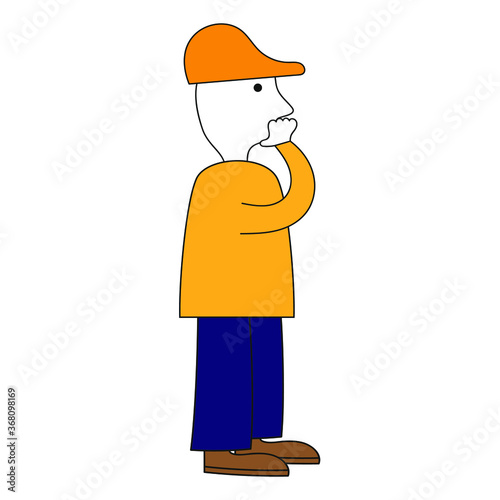 Pensive man in working clothes on a white background