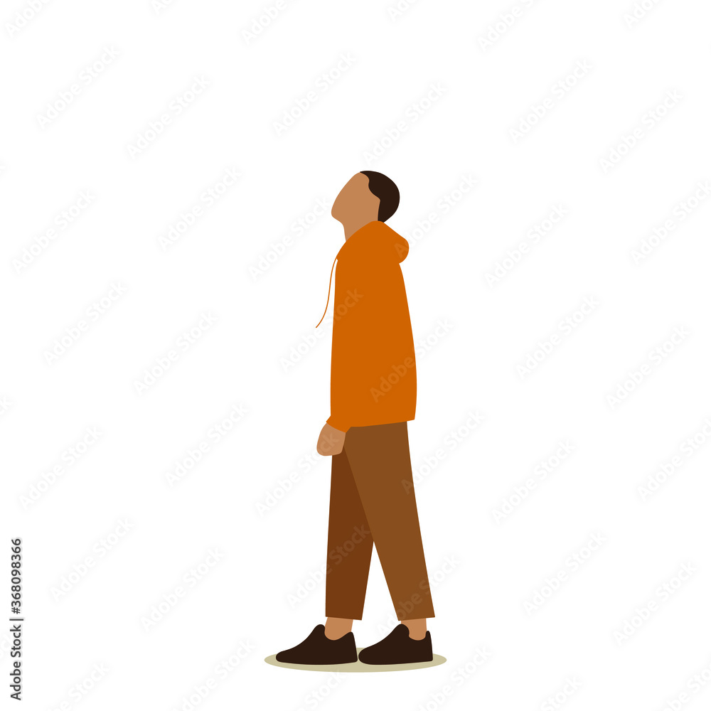 Male character looking up on a white background