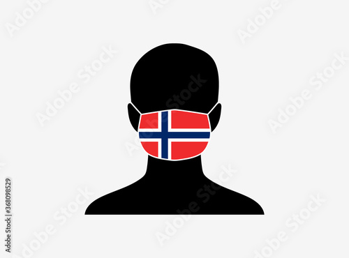 A silhouette of a person wearing a mask with the flag of Norway on it. Vector illustration.