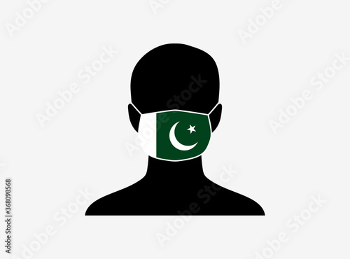 A silhouette of a person wearing a mask with the flag of Pakistan on it. Vector illustration. © Tom