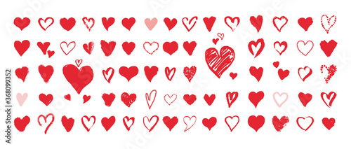 Grunge hearts. Design elements for valentine day. Hand drawn red heart. Vector illustration isolated on white background.