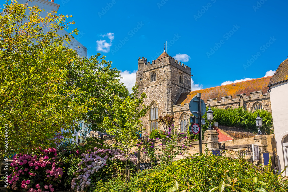 A view towards the Holy Trinity Church in Hastings, Sussex in summer