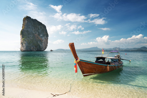 wooden longtail boat at Koh Poda island in Krabi province. Ao Nang, Thailand