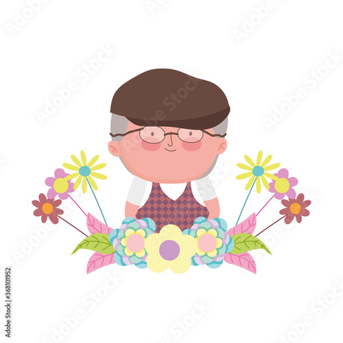 grandparents day, cute grandfather cartoon character flowers foliage decoration