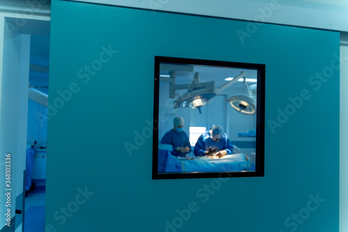 Modern equipment in operating room. Medical devices for neurosurgery. Background. Operating theatre. Selective focus.