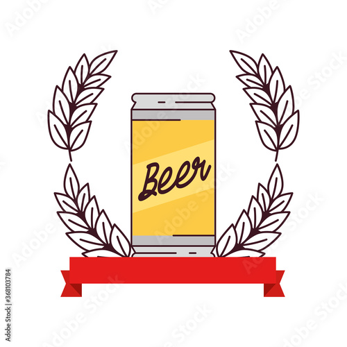 beer can with decoration of spike and ribbon on white background vector illustration design