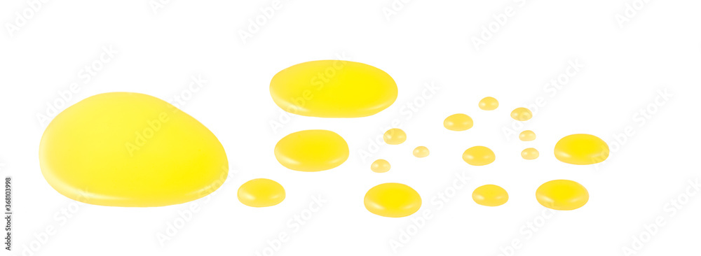 different sizes of drops of honey isolated on white background. Horizontal composition.