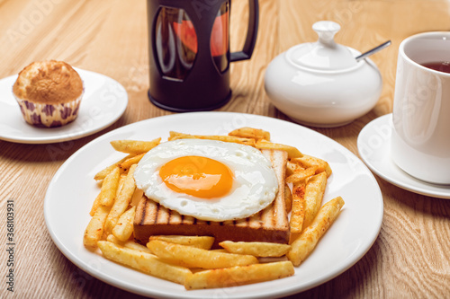 breakfast with coffee toast  and fried egg