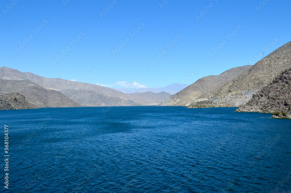 lake and mountains in puclaro dam, Chile