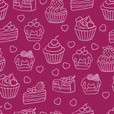 Seamless background with sweet cakes