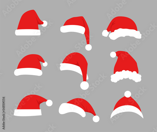 Flat santa hats. Christmas elements for your festive design. Vector