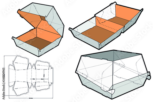 Self Asembly (eco-friendly no glue needed) Fast Food Burger Box and Die-cut Pattern. The .eps file is full scale and fully functional. Prepared for real cardboard production. 