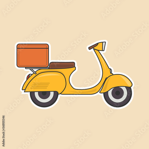 Vector retro scooter with a trunk, with boxes vintage stylish moped scooter for delivery isolated.
