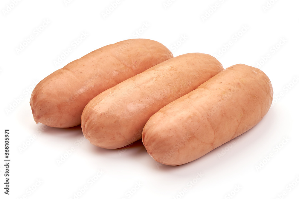 Fresh boiled Sausages, isolated on a white background Fresh boiled Sausages, isolated on a white background